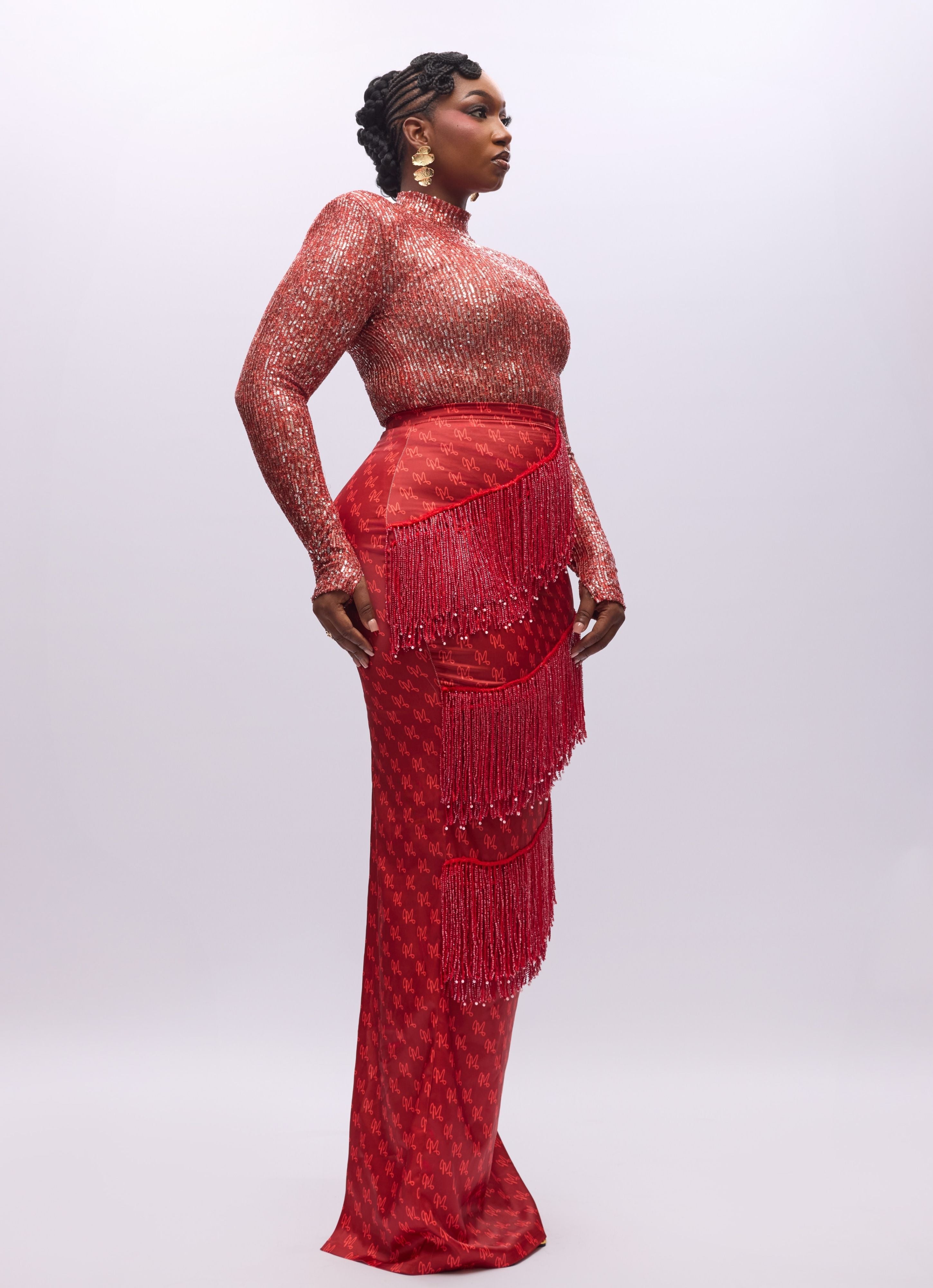 LUXE PRINT SEQUINS SET - RED