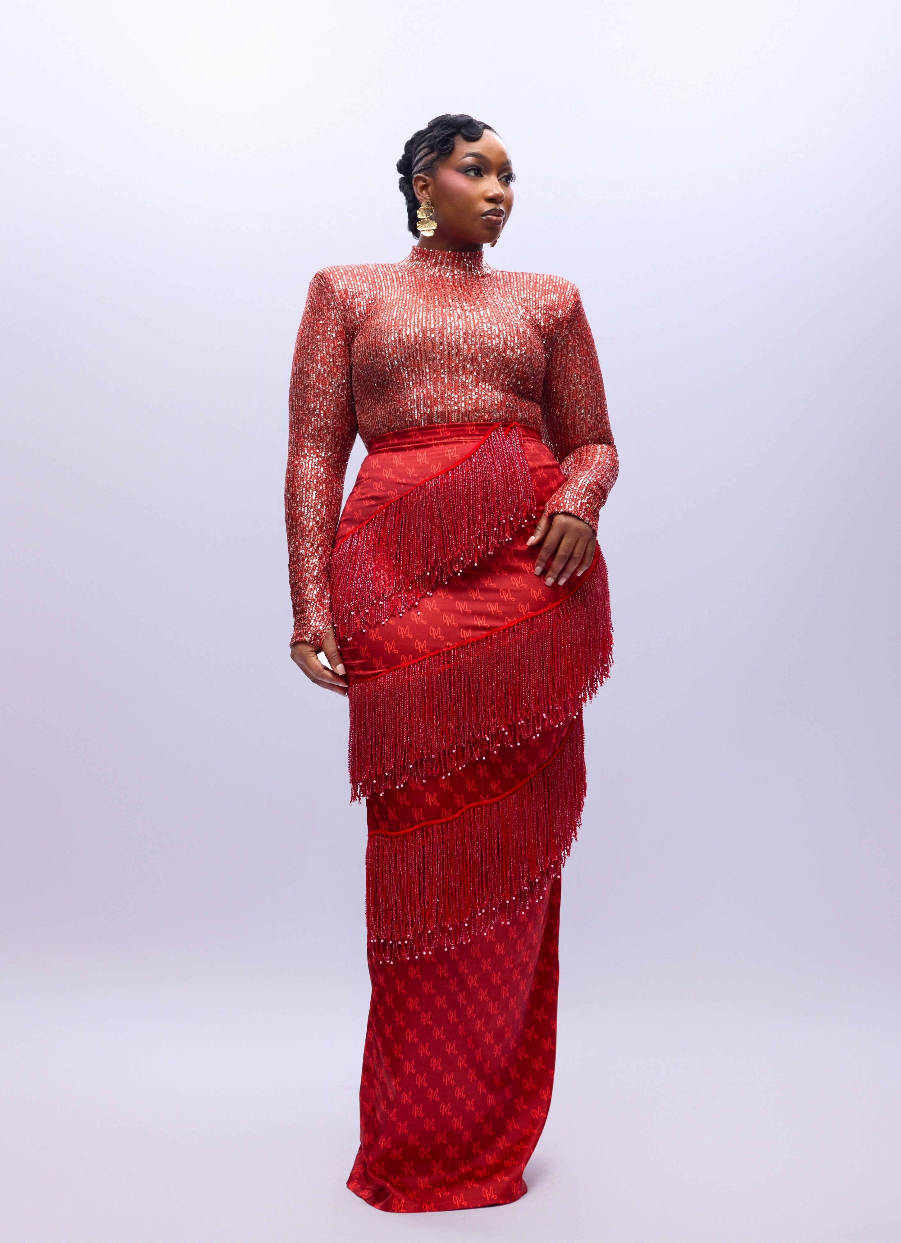 LUXE PRINT SEQUINS SET - RED