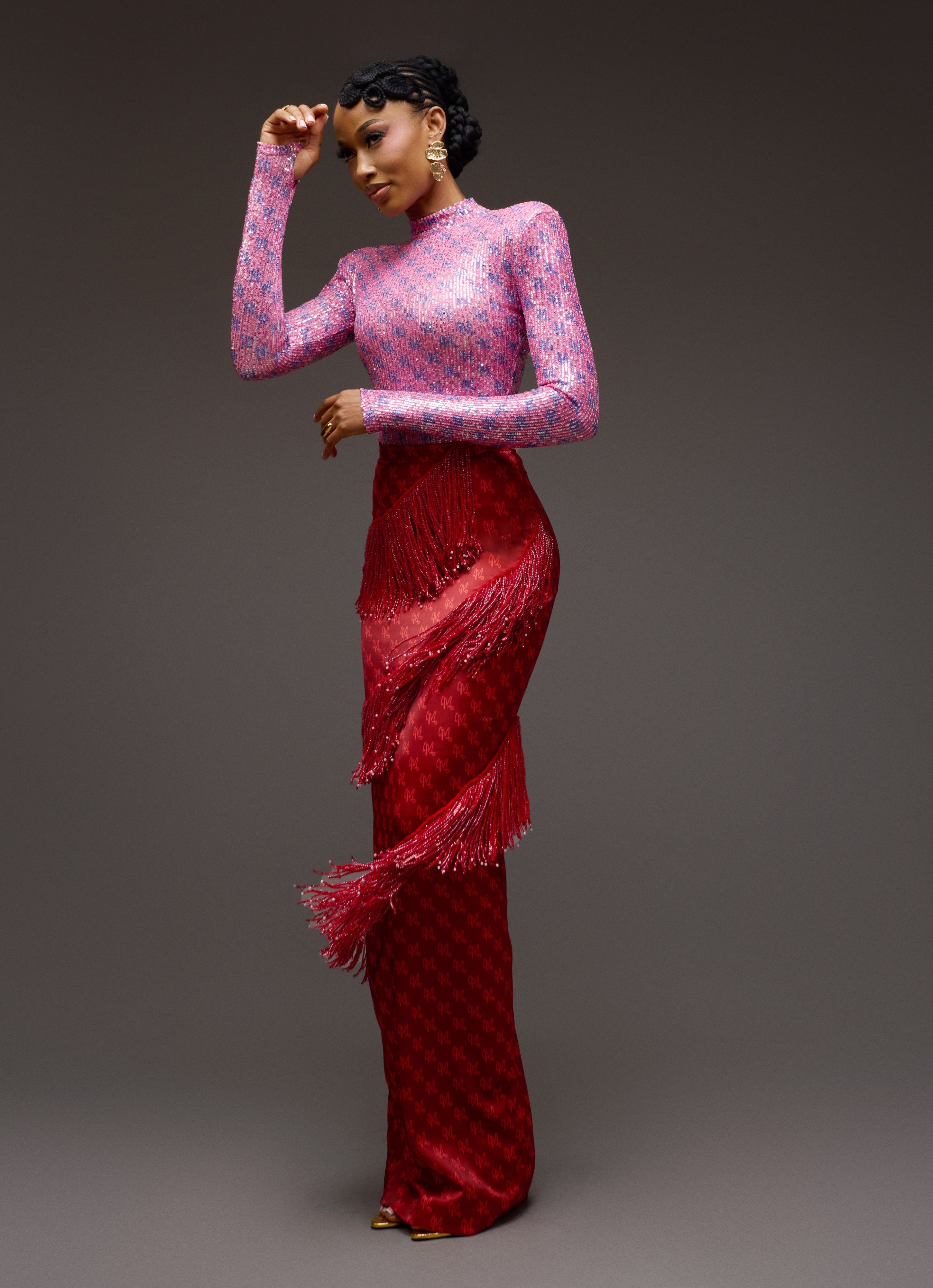 LUXE PRINT SEQUINS SET - RED/PINK