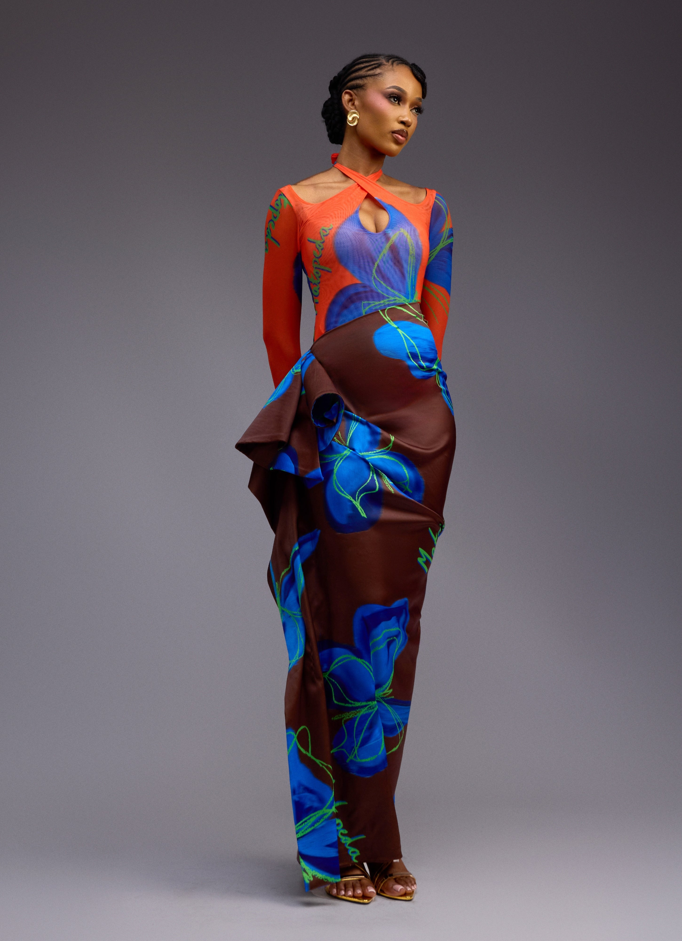 BUTTERFLY PRINT BODYSUIT - BROWN