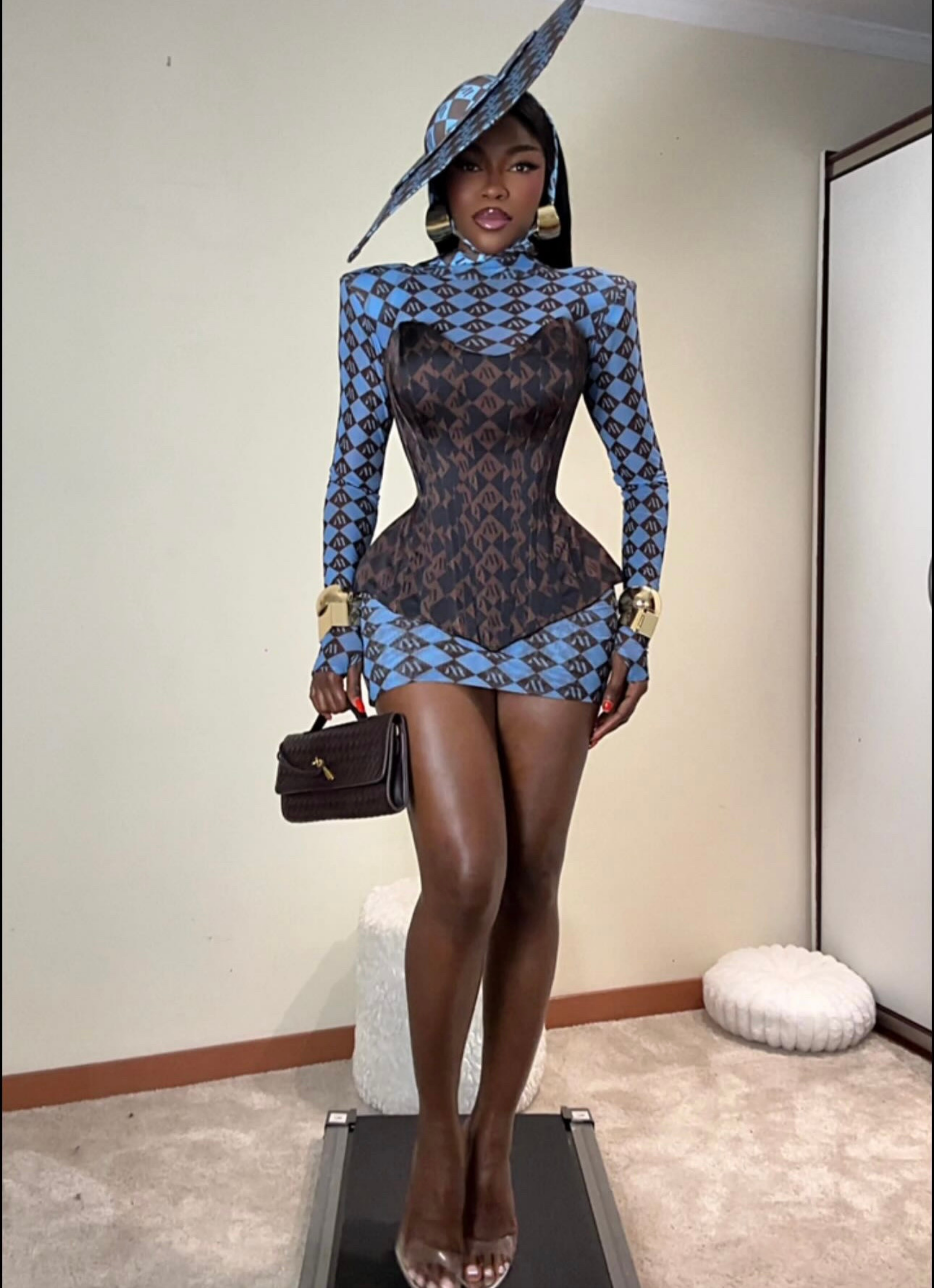 M PRINT MINI LENGTH DRESS - BLUE