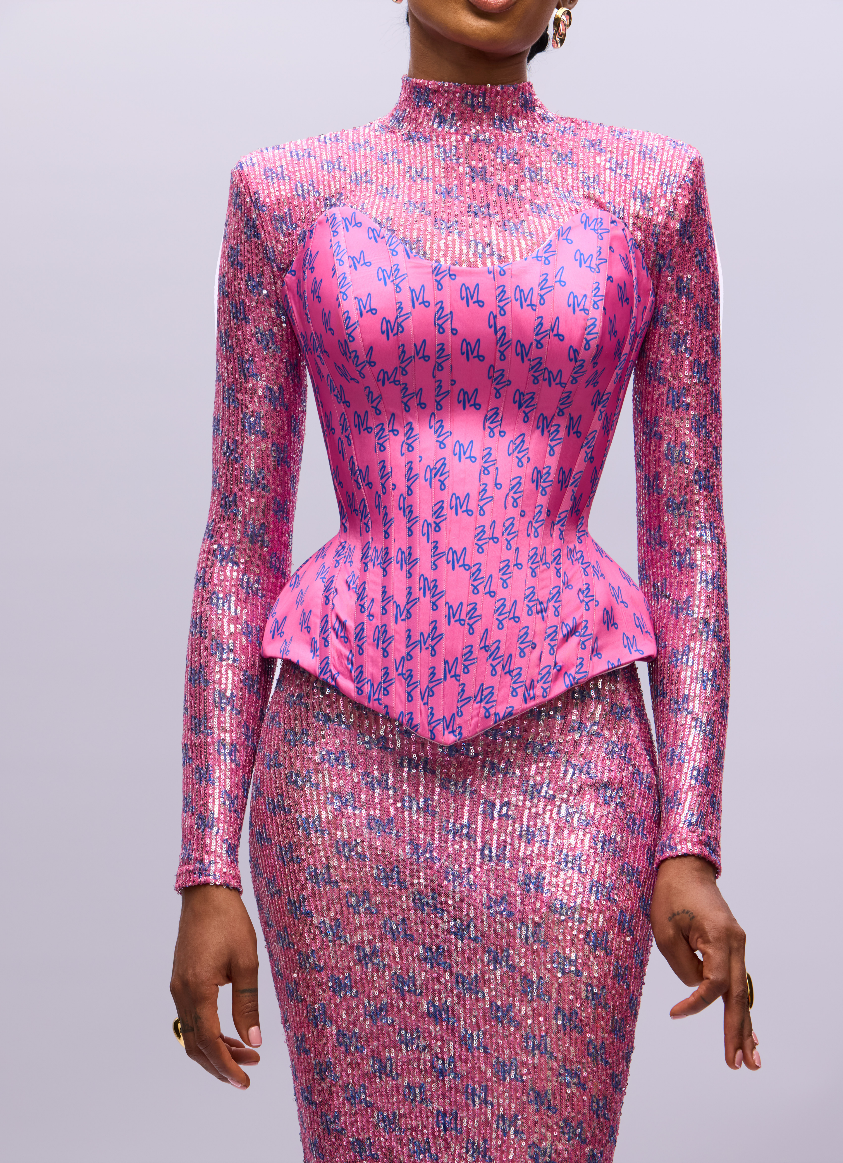 MATOPEDA LUXE PRINT SEQUINS MIDI AND CORSET DRESS SET