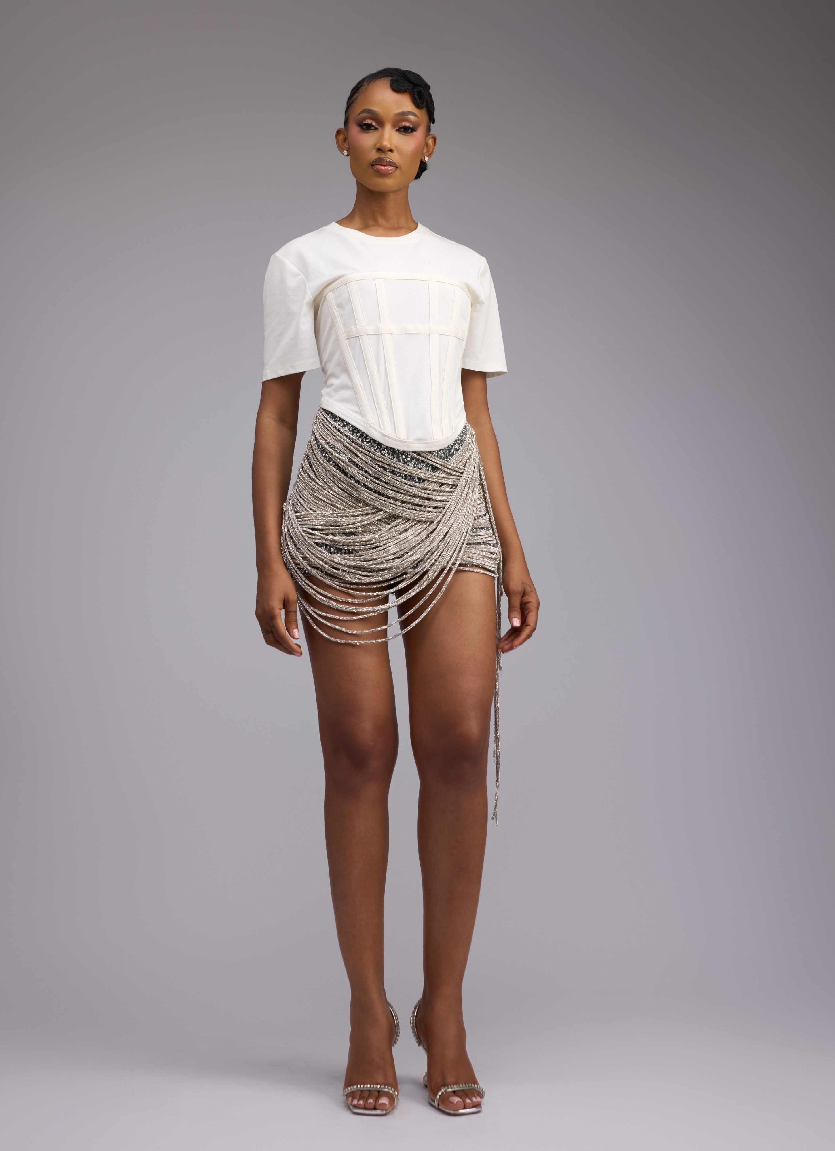 MATOPEDA LUXE PRINT BEADED SKIRT - BLUE