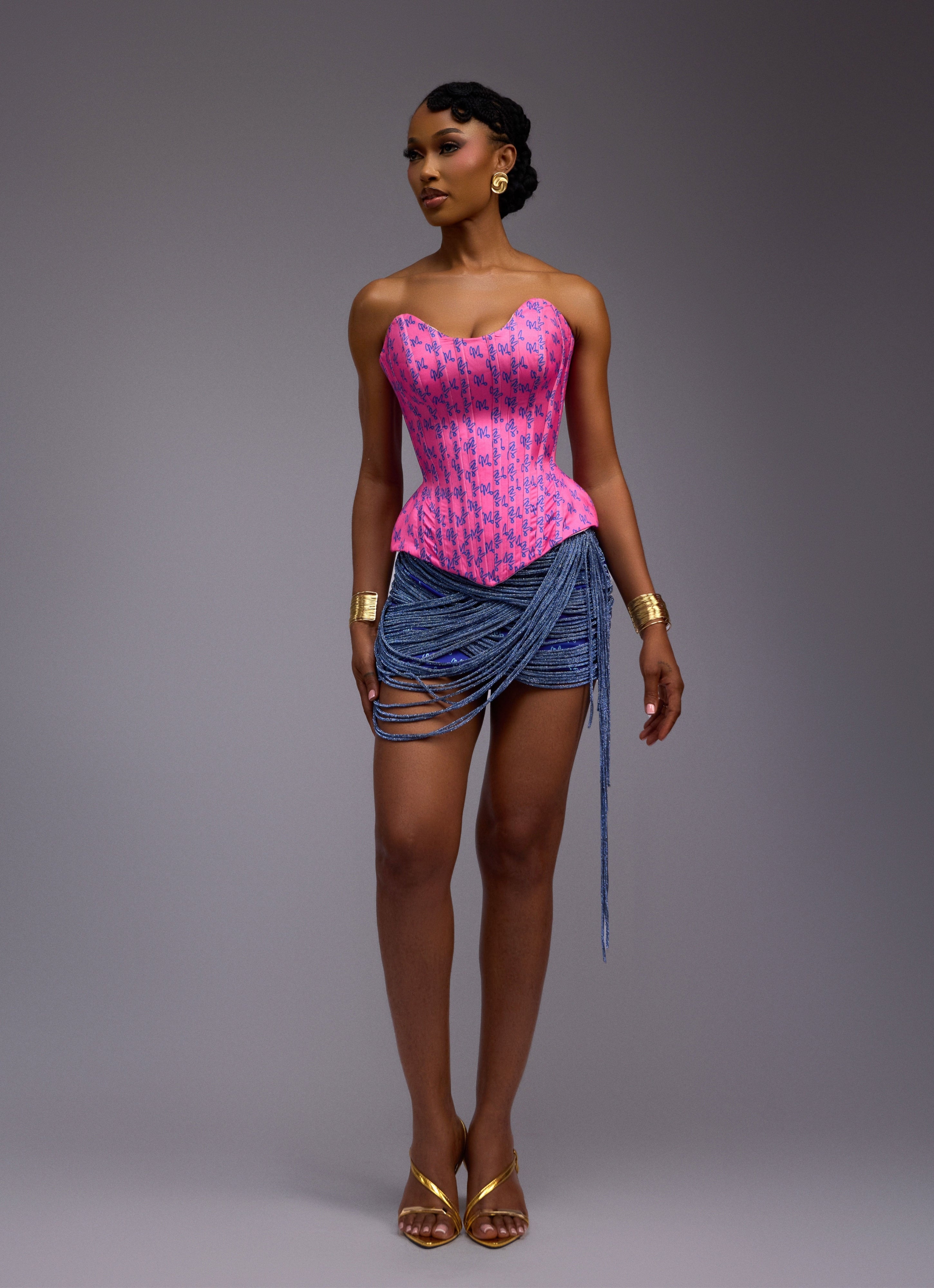 MATOPEDA LUXE PRINT BEADED SKIRT - BLUE