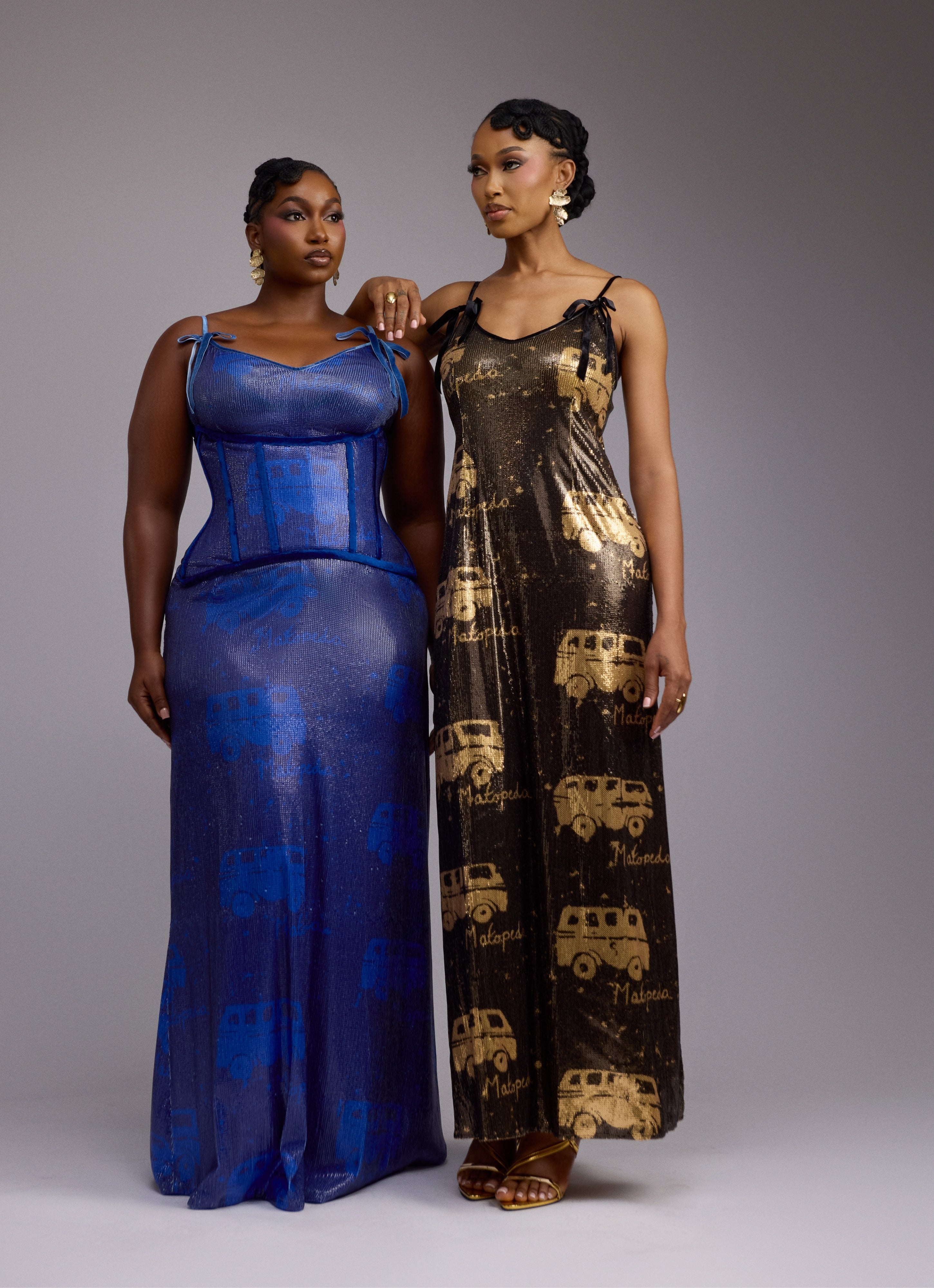 SEQUINS BUS PRINT MAXI - BLACK/GOLD