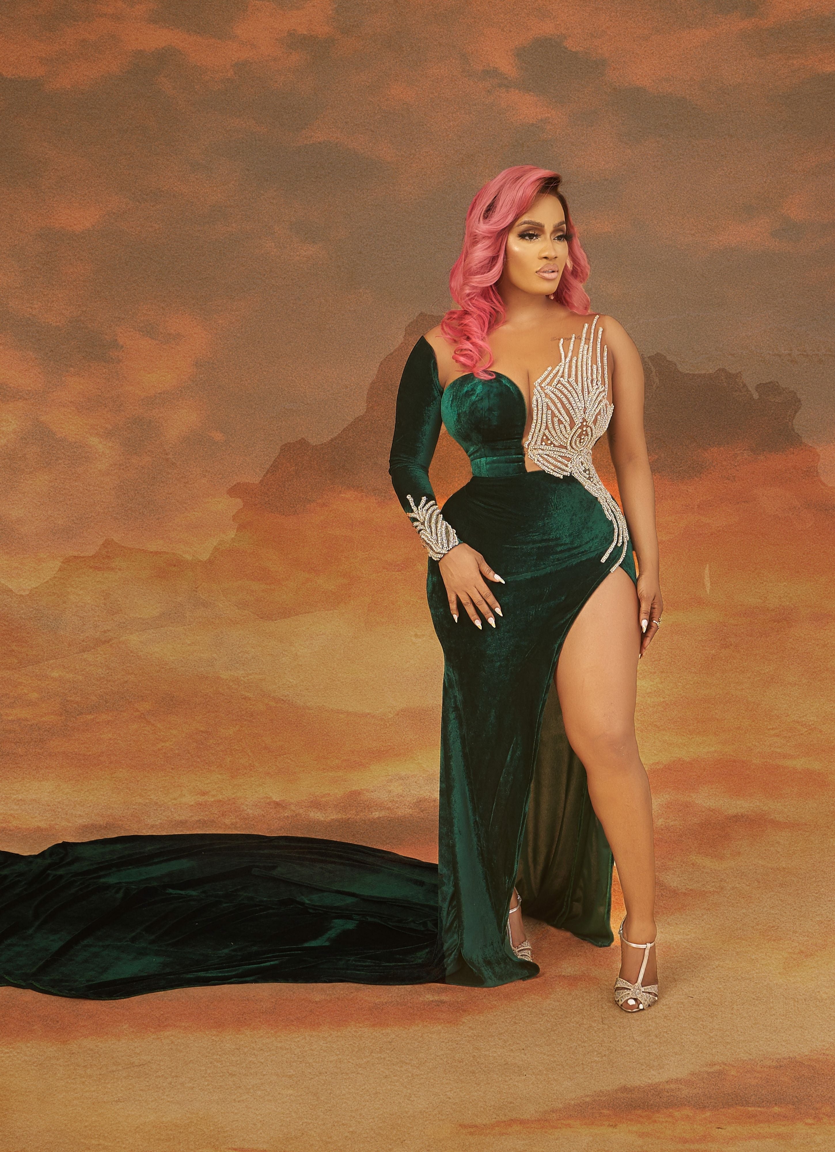 VELVET WITH SILVER BEADING DRESS