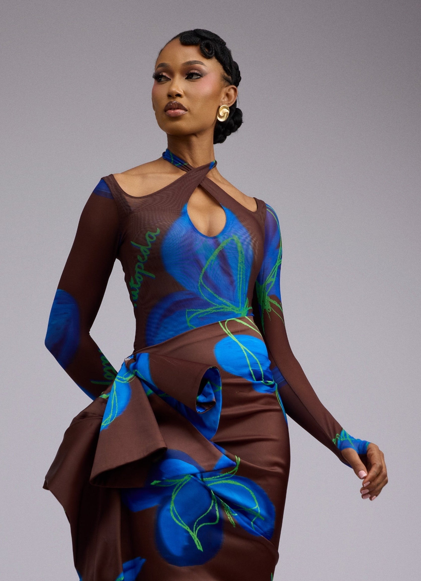 BUTTERFLY PRINT BODYSUIT - BROWN