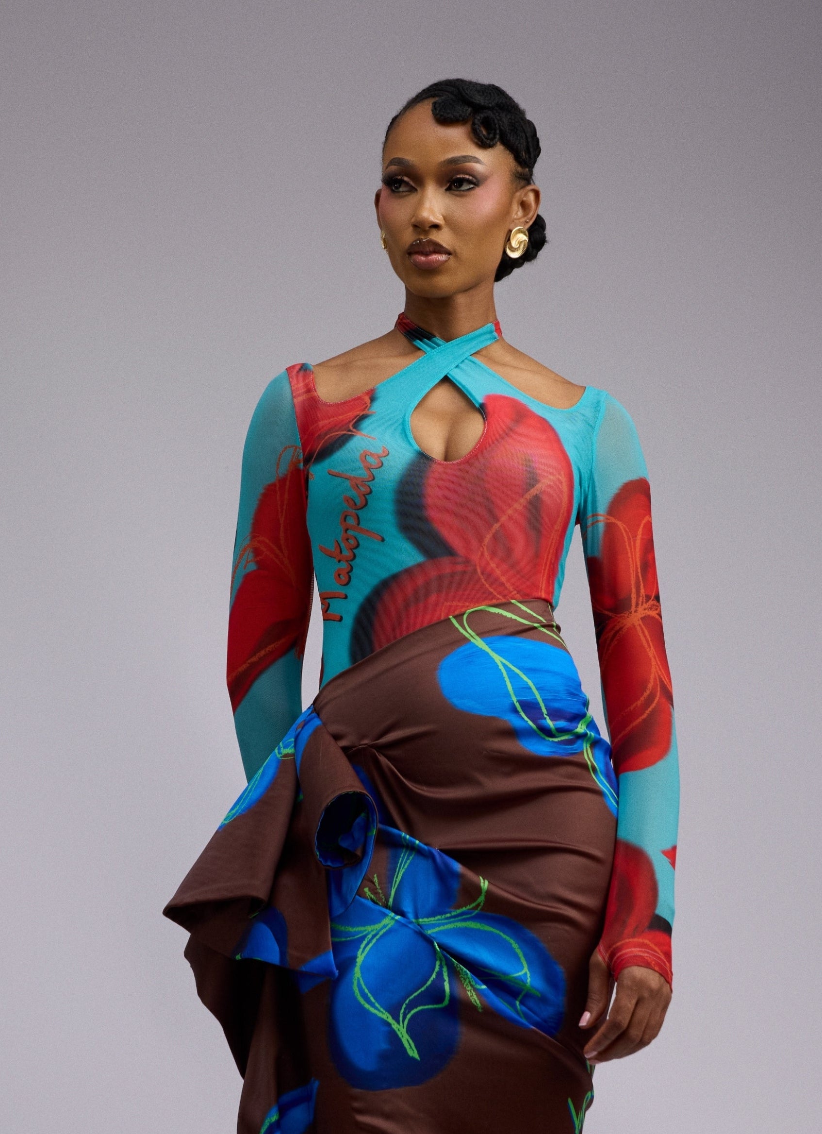 BUTTERFLY PRINT BODYSUIT -  BLUE-RED