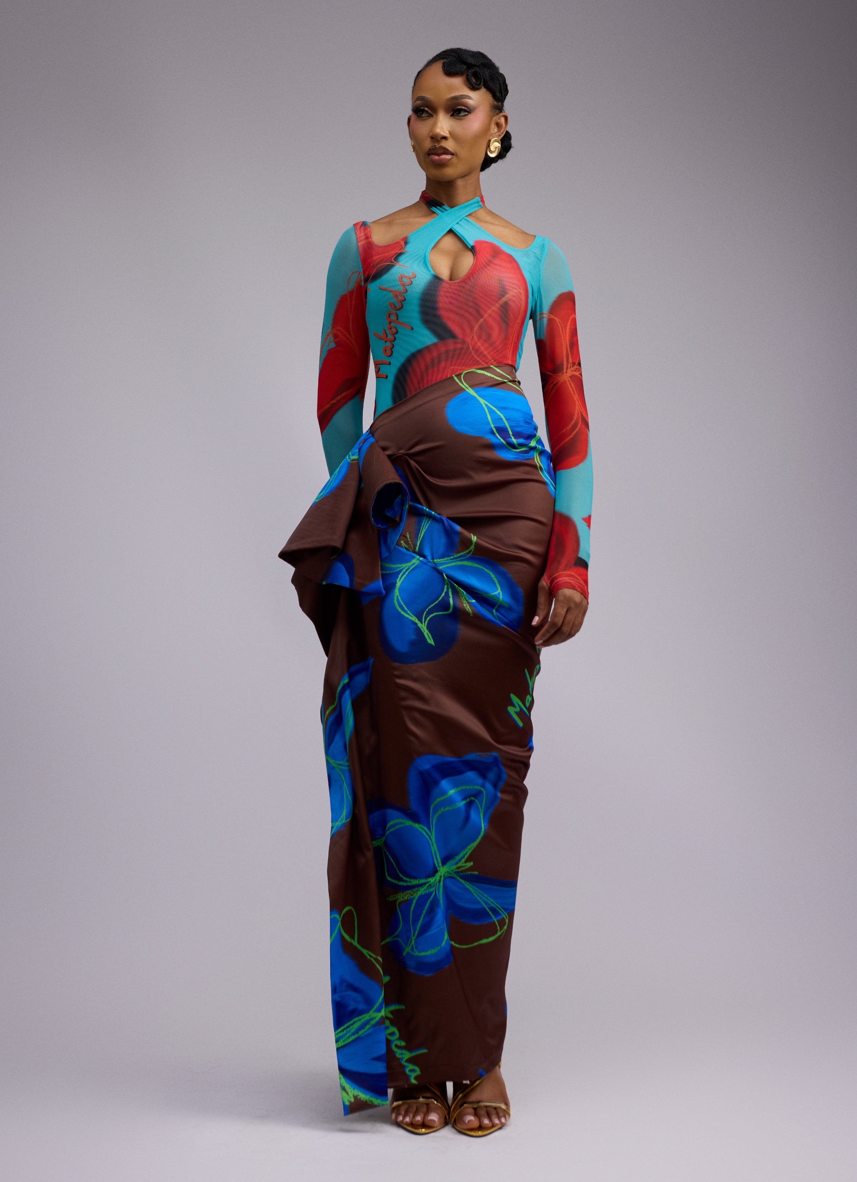 BUTTERFLY PRINT BODYSUIT - BROWN