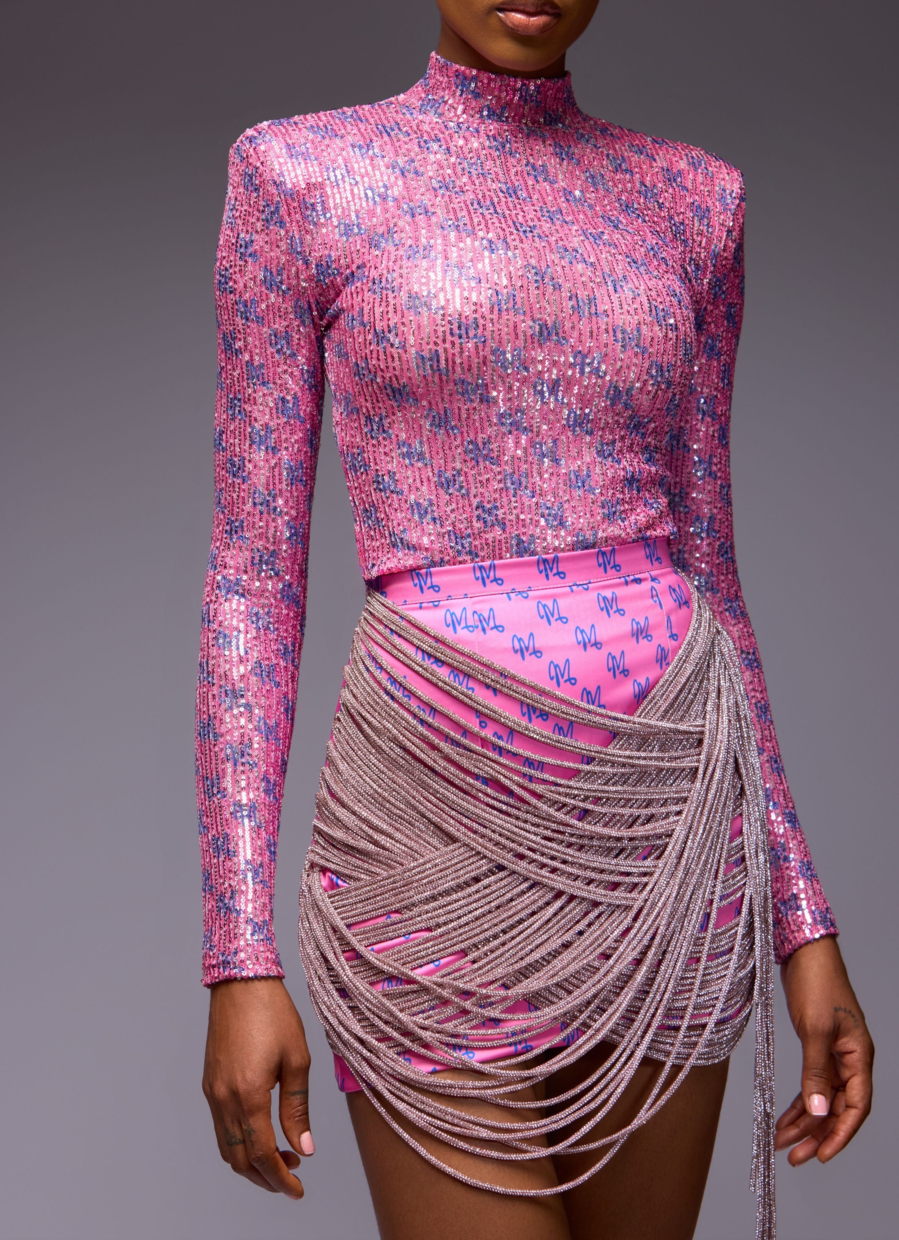 SEQUINS M BODYSUIT - PINK