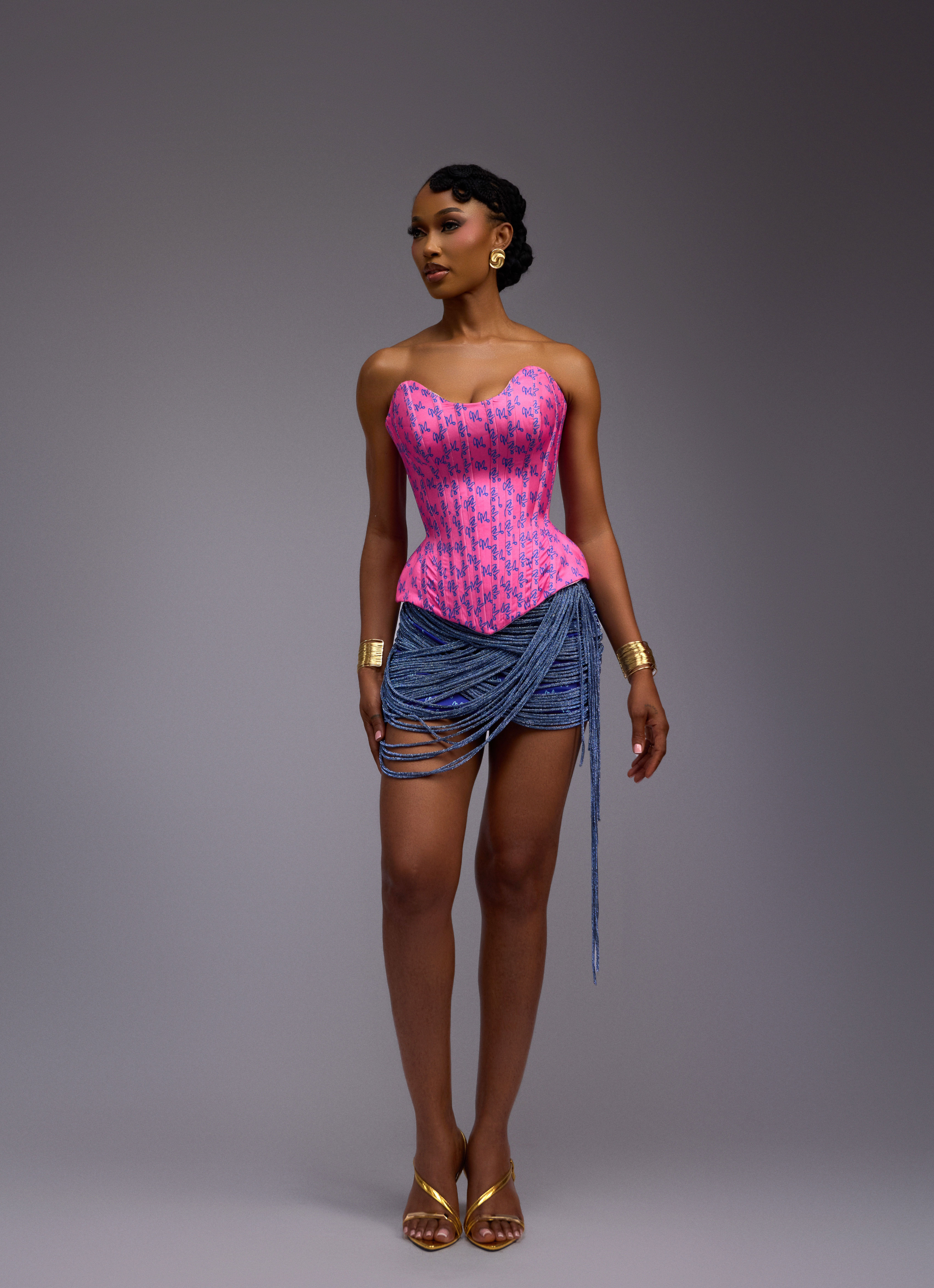 LUXE PRINT CORSET AND ROPE SET - PINK/BLUE