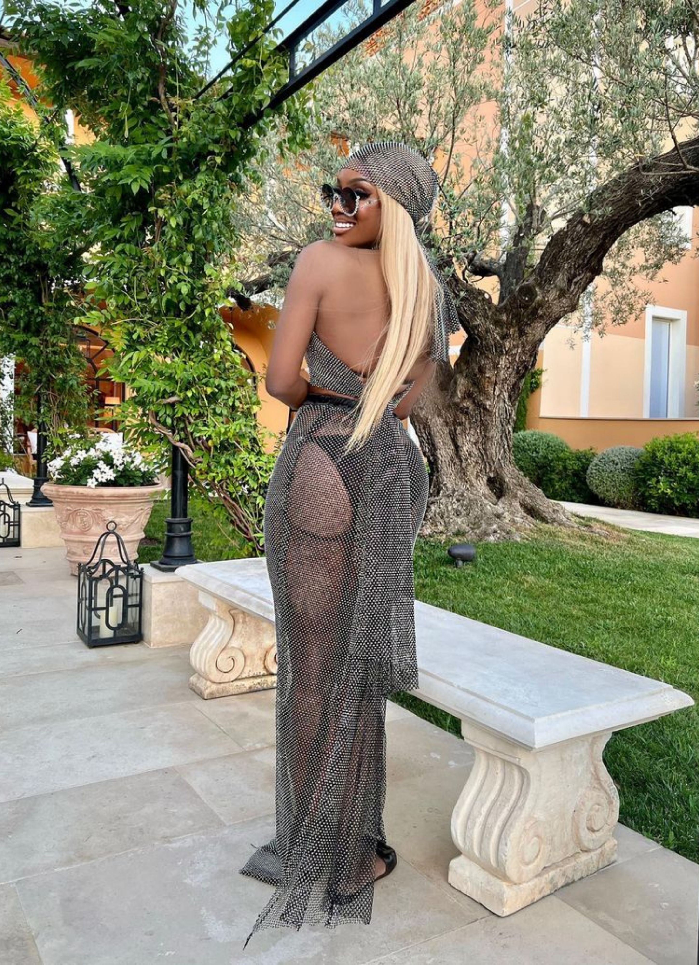 BLACK FLAME SKIRT WITH SCARF TIE TOP