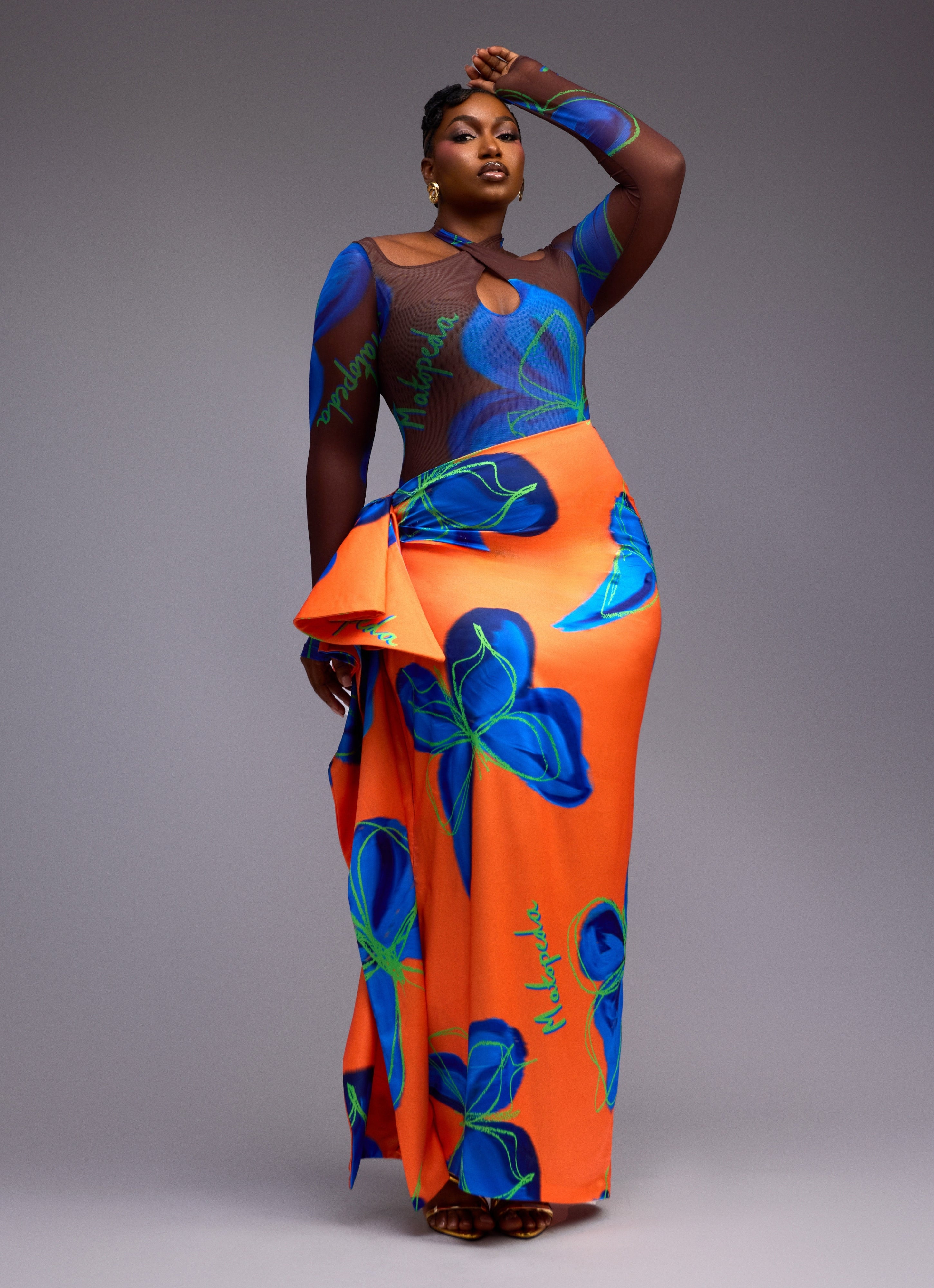 BUTTERFLY PRINT BODYSUIT - ORANGE