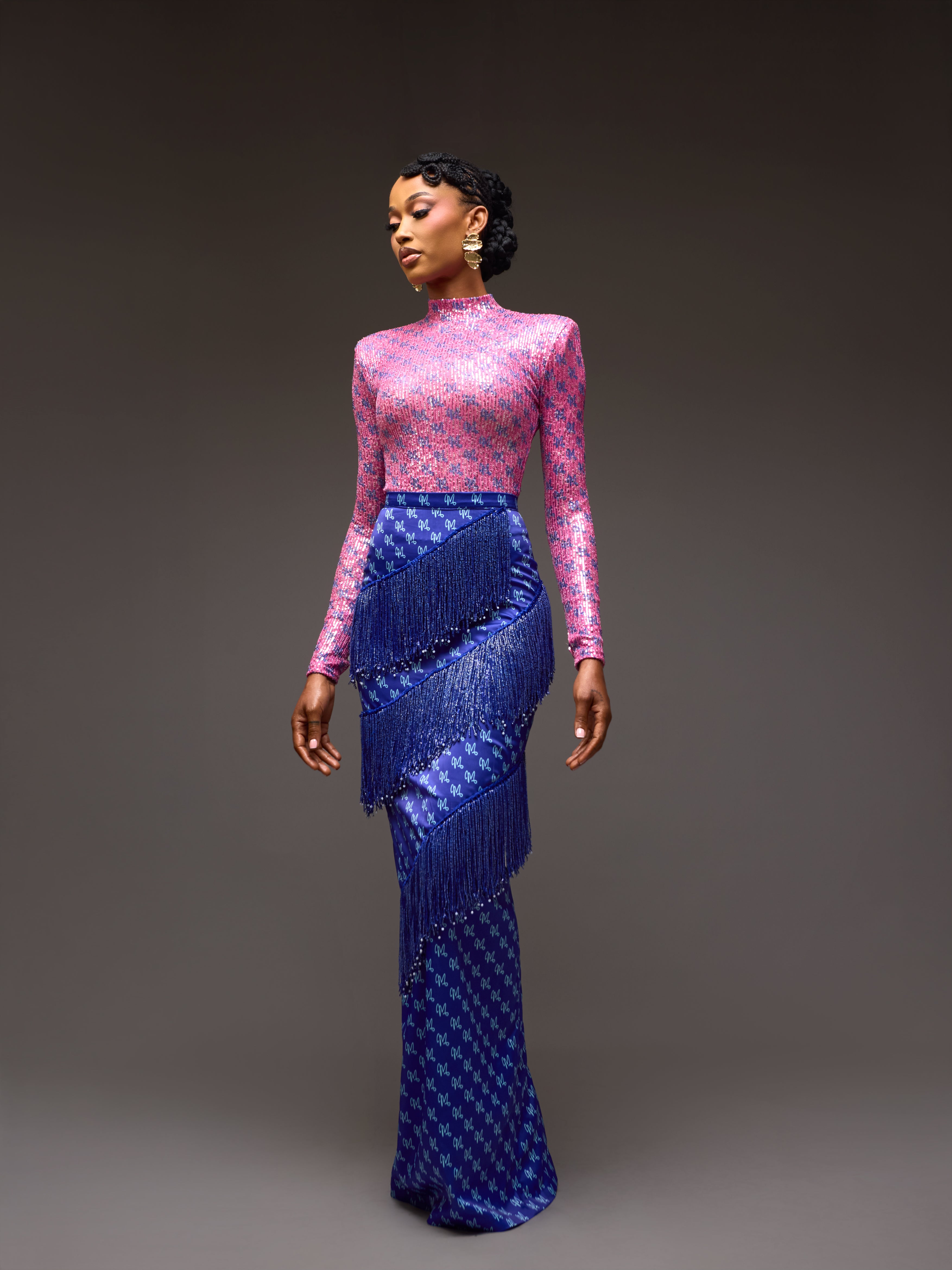 LUXE PRINT SEQUINS SET - PINK/BLUE