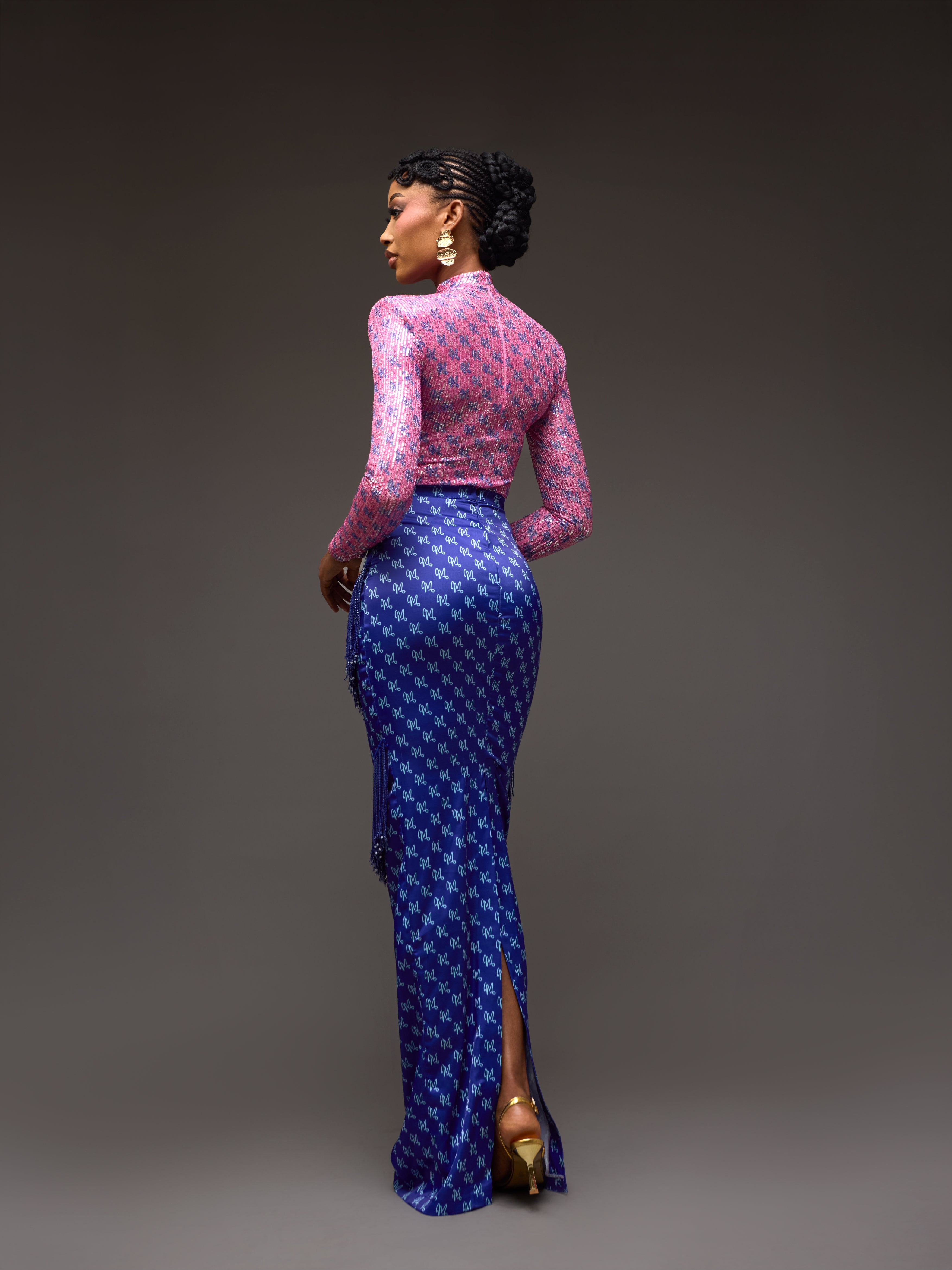 LUXE PRINT SEQUINS SET - PINK/BLUE