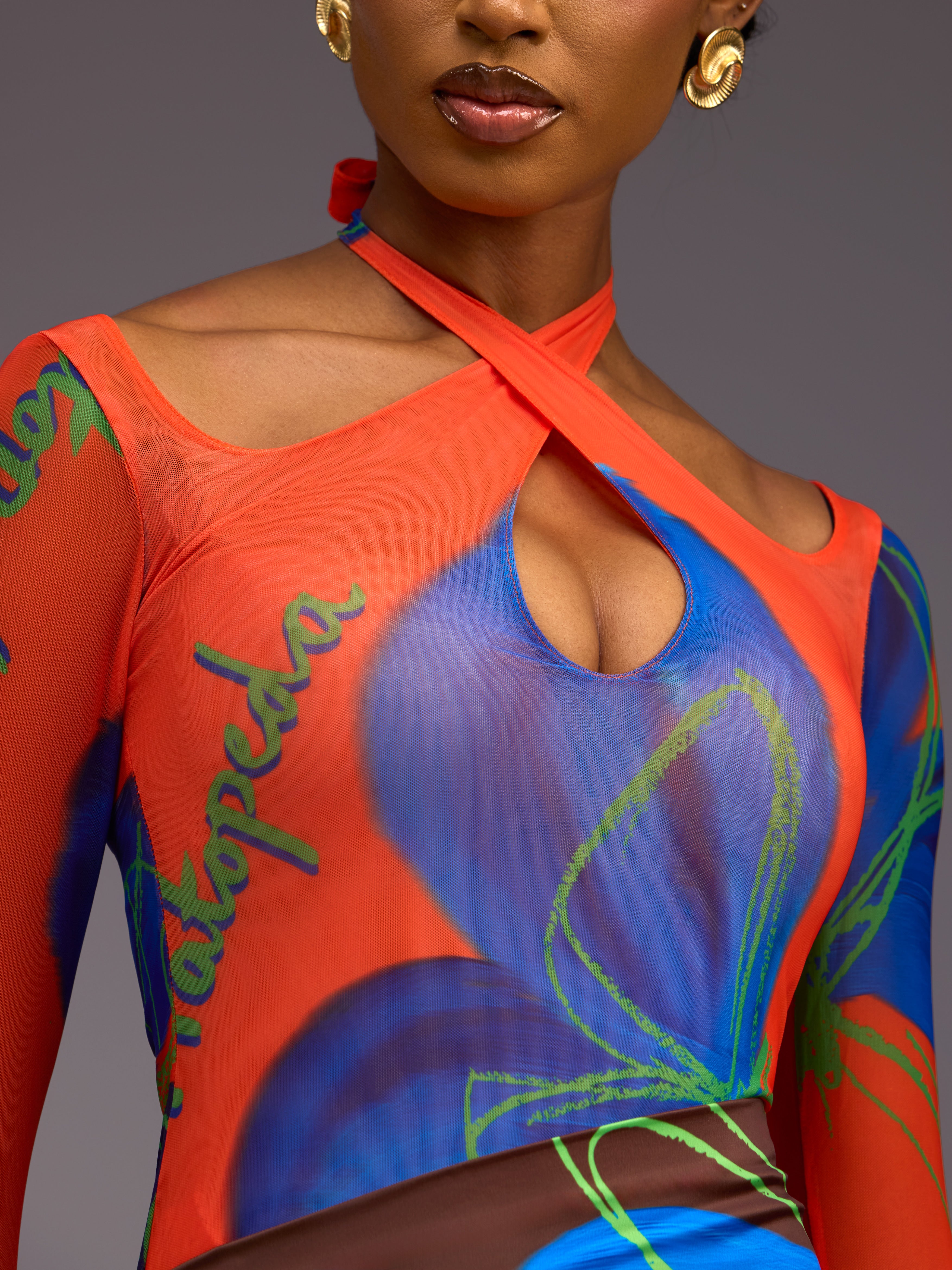 BUTTERFLY PRINT BODYSUIT - ORANGE