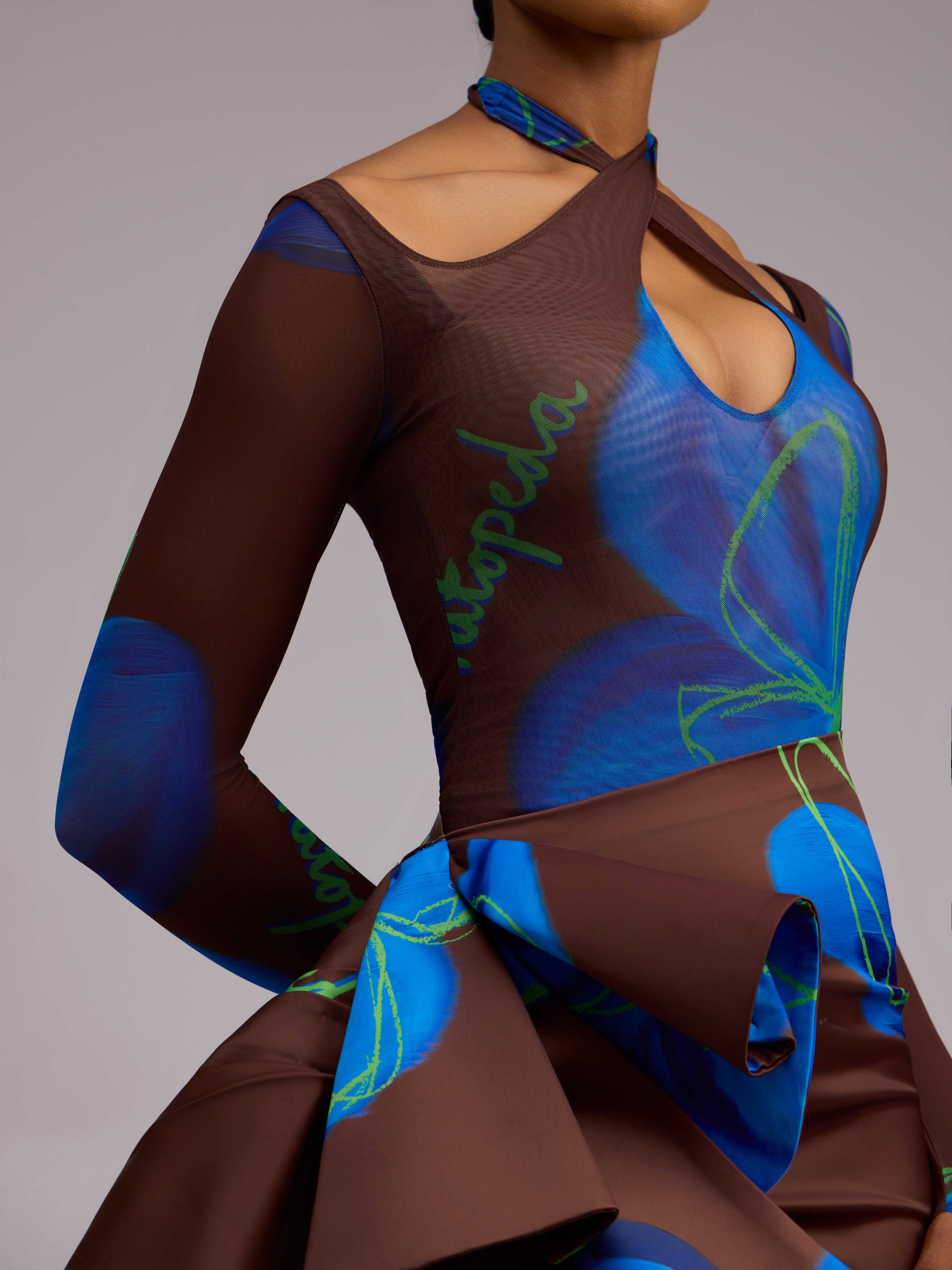 BUTTERFLY PRINT BODYSUIT - BROWN