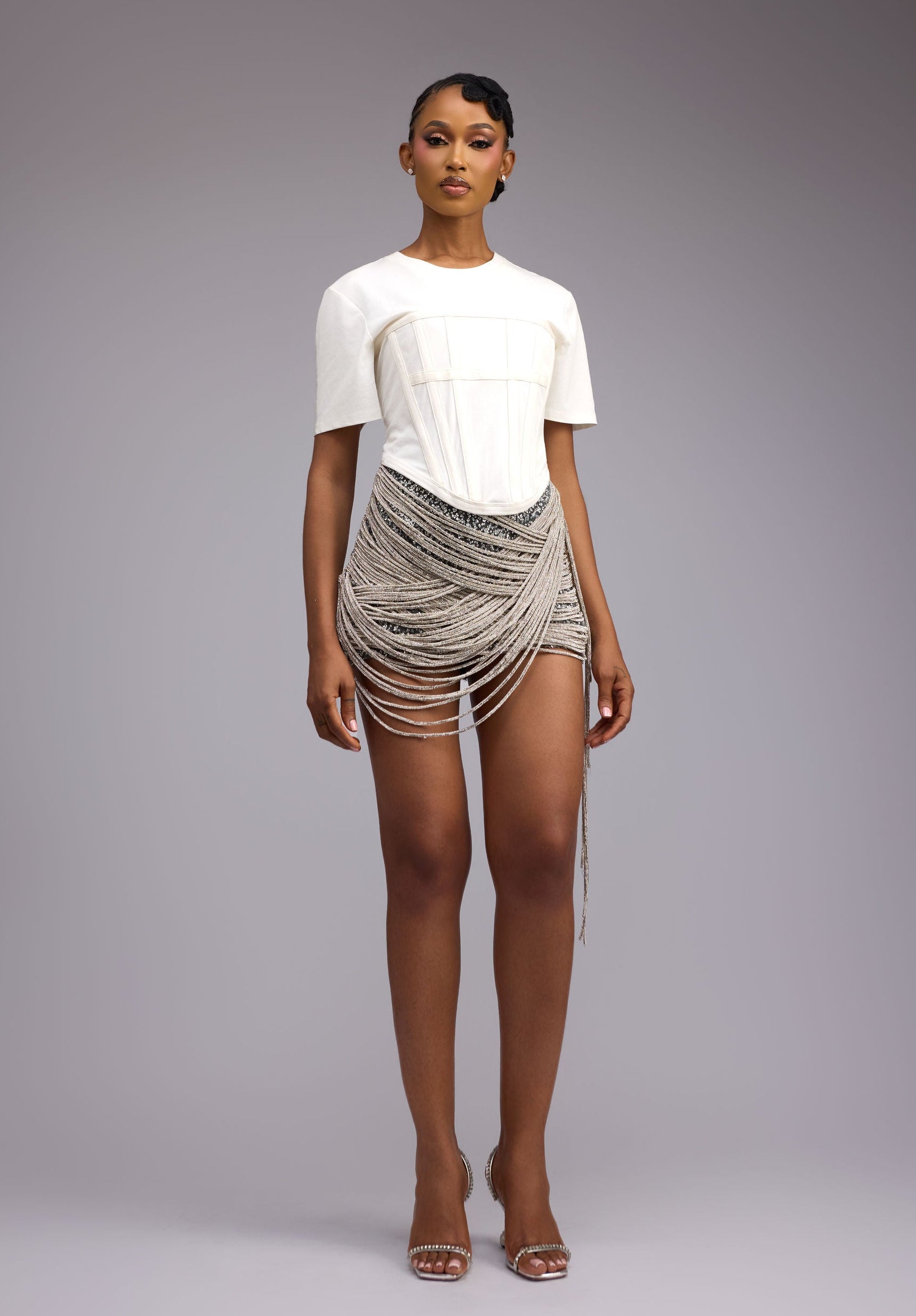 CORSET T-SHIRT/ROPE MINI SKIRT SET