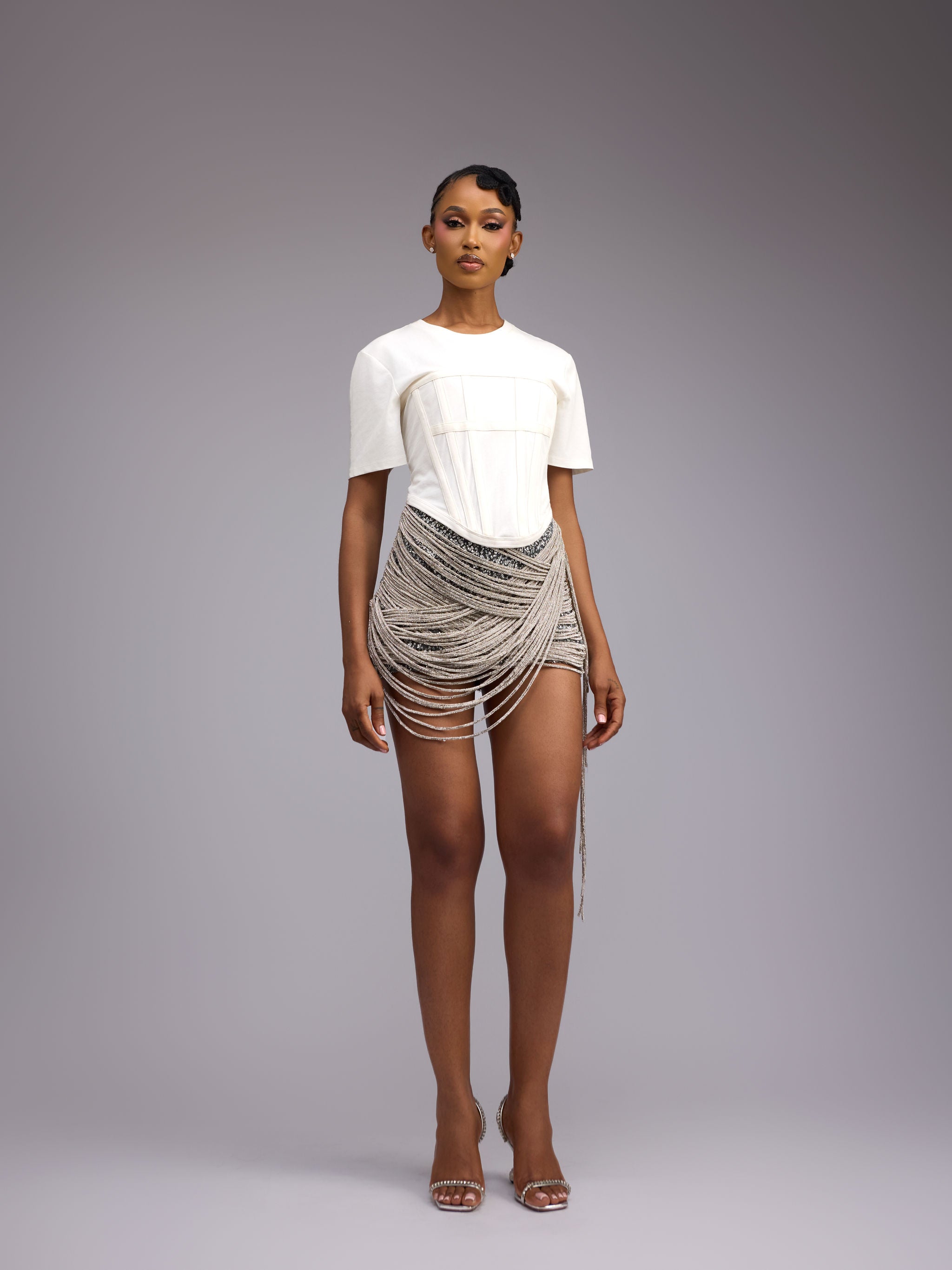 CORSET T-SHIRT/ROPE MINI SKIRT SET