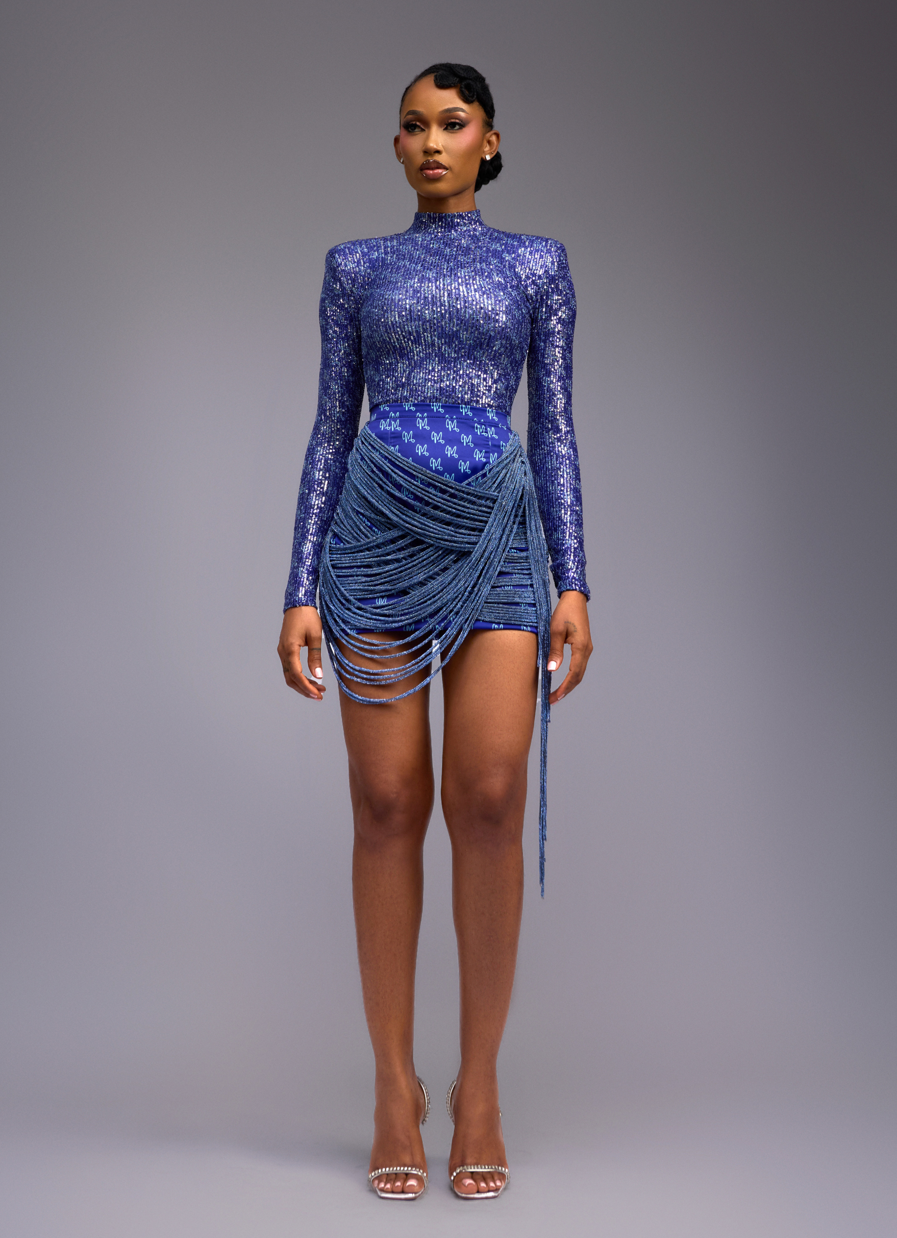 MATOPEDA LUXE PRINT BEADED SKIRT - BLUE